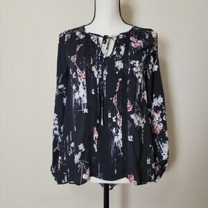 White House Black Market OP XS Petite Blouse Long Sleeve Pullover Peasant  Tie